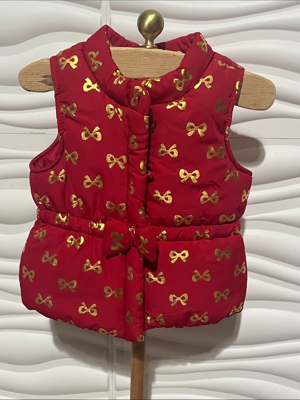 healthtex Red Puffer Vest with Gold Bow Print